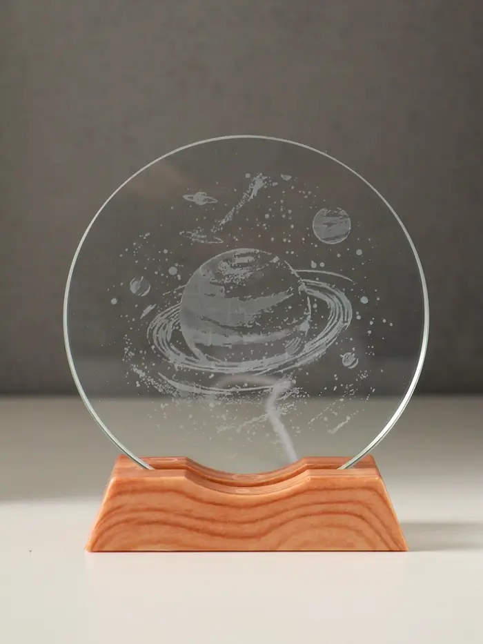 Сувенир стекло свет "Диск. Сатурн" 5хLED d=10 см, USB 10х4х11,4 см