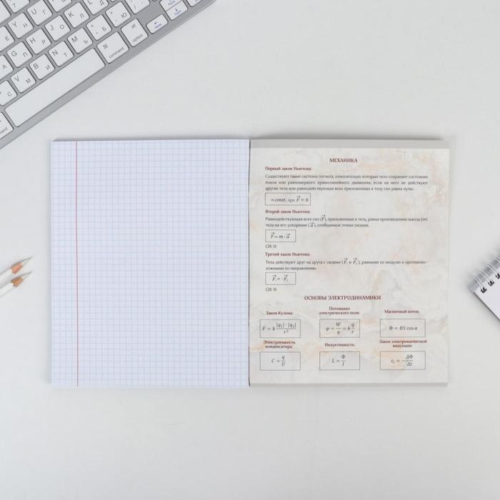 Тетрадь предметная 48 листов, А5, МРАМОР, со справ. мат. &laquo;1 сентября: Физика&raquo;, обложка мелованный картон 230 гр внутренний блок в клетку белизна 96%