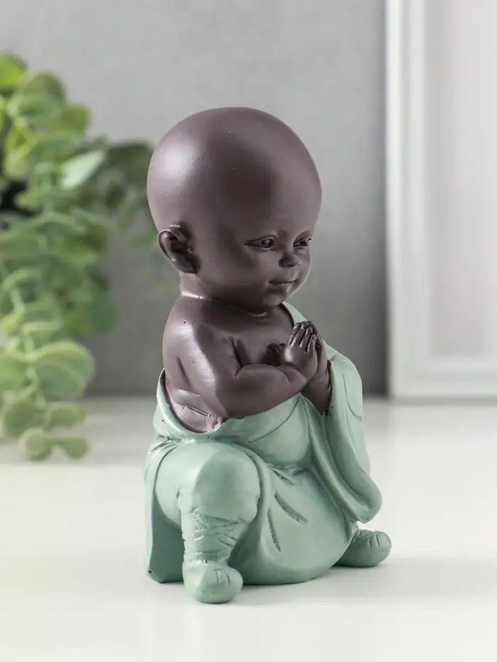 Сувенир полистоун "Маленький будда - медитация" зелёно-коричневый 5,8х7,7х12,3 см