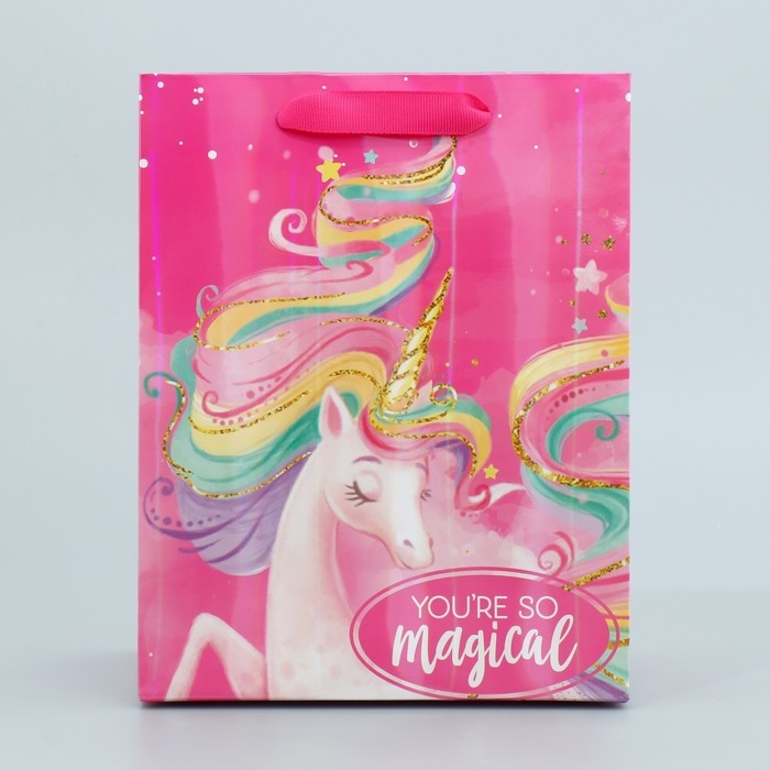 Пакет подарочный ламинированный, упаковка, &laquo;Единорог&raquo;, MS 18 х 23 х 10 см