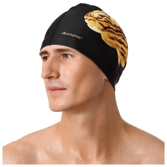 Шапочка для плавания ONLYTOP, тканевая, обхват 54-60 см, цвет чёрный