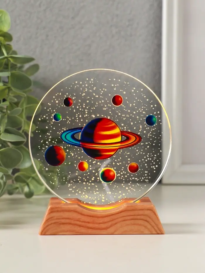 Сувенир стекло свет "Диск. Планетарий" 5хLED d=10 см, USB, цветной 10х4х11,4 см