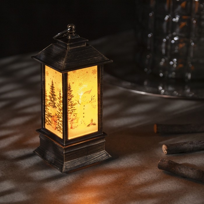 Светодиодная фигура &laquo;Фонарь со снеговиком&raquo; 5.5 &times; 13 &times; 5.5 см, пластик, батарейки AG13х3 (в комплекте), свечение тёплое белое