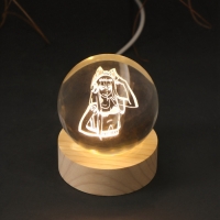 Сувенир стекло подсветка "Шар. Аниме" d=6 см подставка дерево, USB