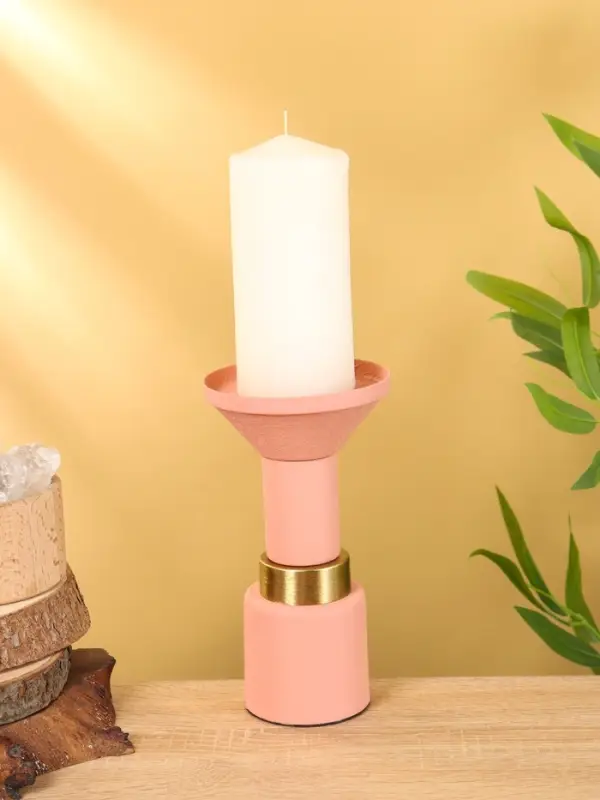 Подсвечник на 1 свечу текстурный "Пудровый" 10,5х10,5х20 см