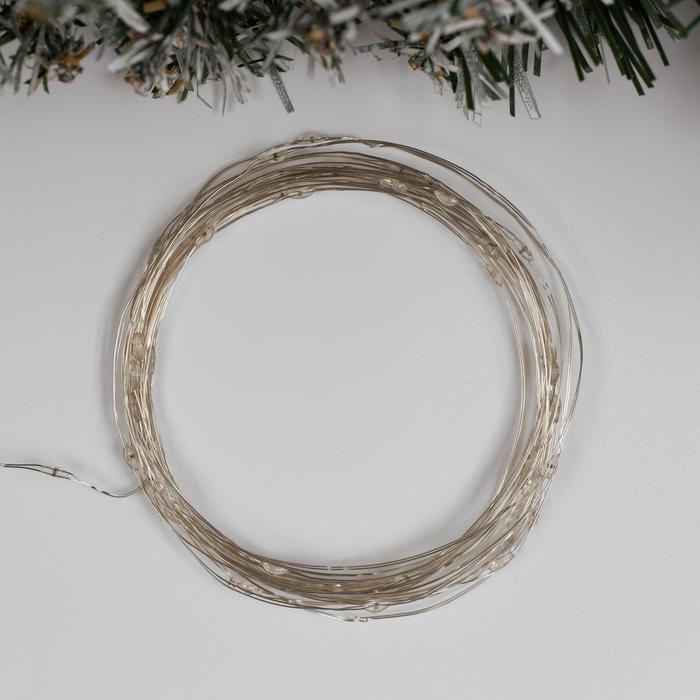 Гирлянда &laquo;Нить&raquo; 5 м роса, IP20, серебристая нить, 50 LED, 2 режима, батарейки AAх3 (нет в комплекте), свечение фиолетовое