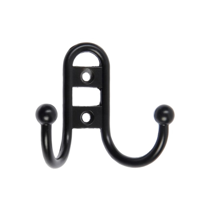 Крючок мебельный ТУНДРА TKD016, двухрожковый, черный, 4 шт