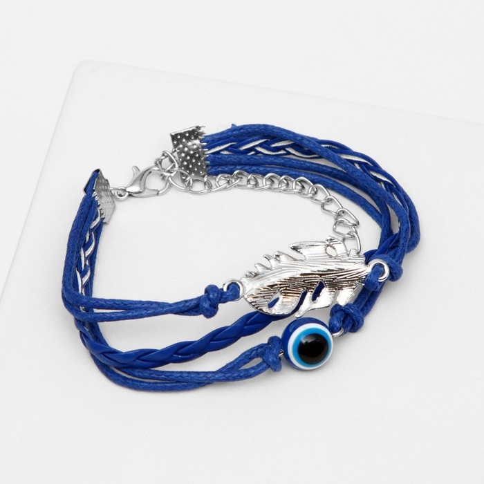 Браслет-оберег &laquo;талисман защиты&raquo; перо, цвет синий с чернёным серебром