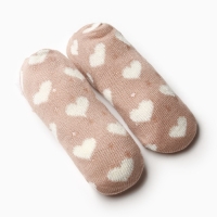 Носки женские укороченные нескользящие с мехом, цвет коричневый/сердечки, размер 36-40