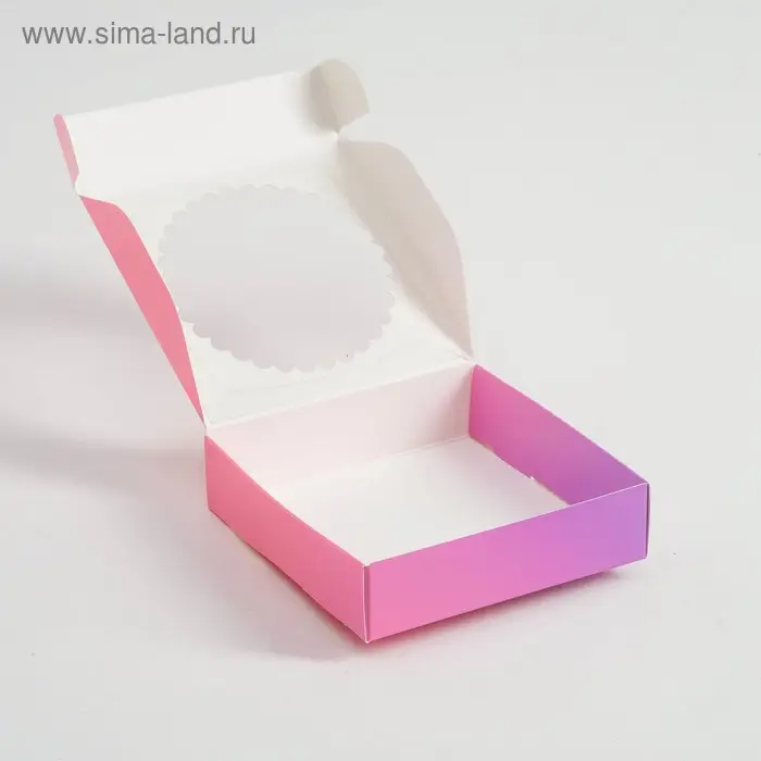 Подарочная коробка сборная с окном, розово - сиреневая, 11.5&times;11.5&times;3 см