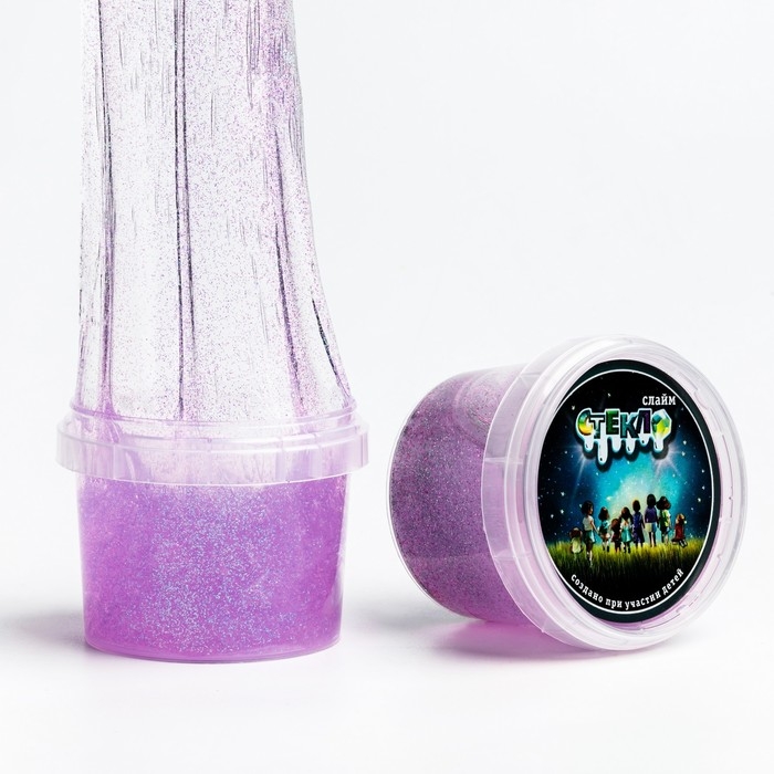 Слайм &laquo;Стекло&raquo;с фиолетовыми блёстками, 100 г в банке