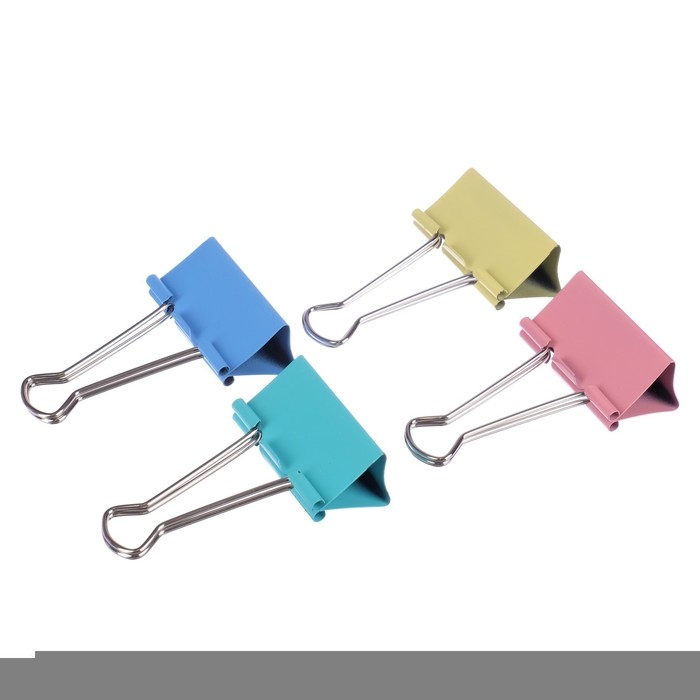 Зажимы для бумаг 51 мм, 12 штук, deVENTE, металлические, МИКС х 4 цвета, картонная коробка