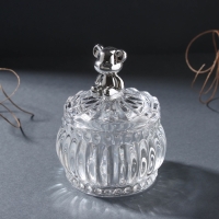 Шкатулка стекло "Мишка" серебро 8х8х10 см