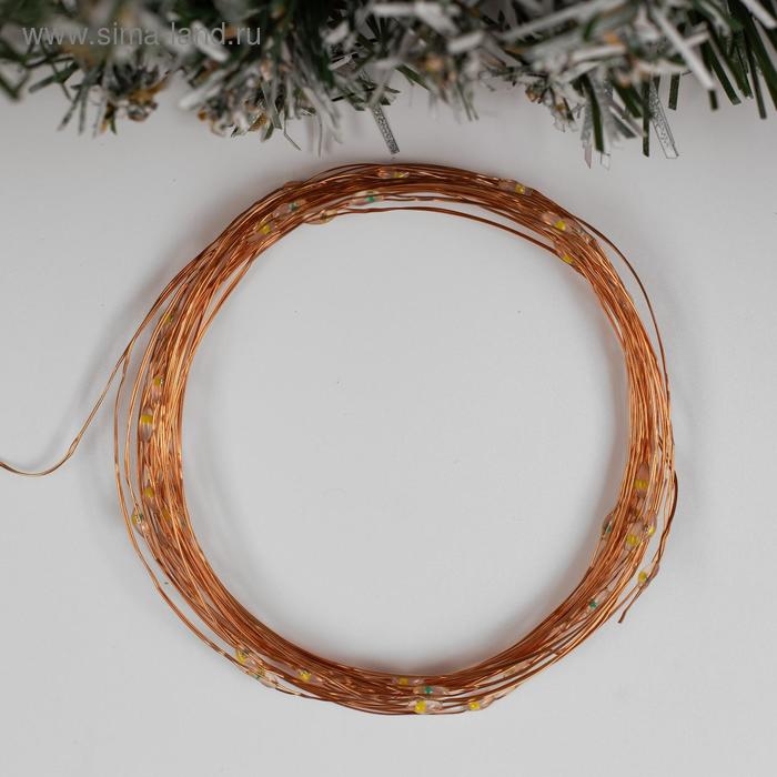 Гирлянда «Нить» 5 м роса, IP20, медная нить, 50 LED, мерцание всех светодиодов, батарейки AAх3 (нет в комплекте), свечение тёплое белое Гирлянда «Нить» 5 м роса, IP20, медная нить, 50 LED, мерцание всех светодиодов, батарейки AAх3 (нет в комплекте), свечение тёплое белое