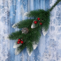 Ветка искусственная декоративная "Рождевственская" шишки золото -ягоды 40 см