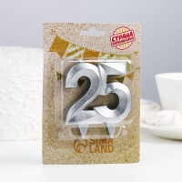 Свеча в торт юбилейная "Грань", цифра 25, серебро