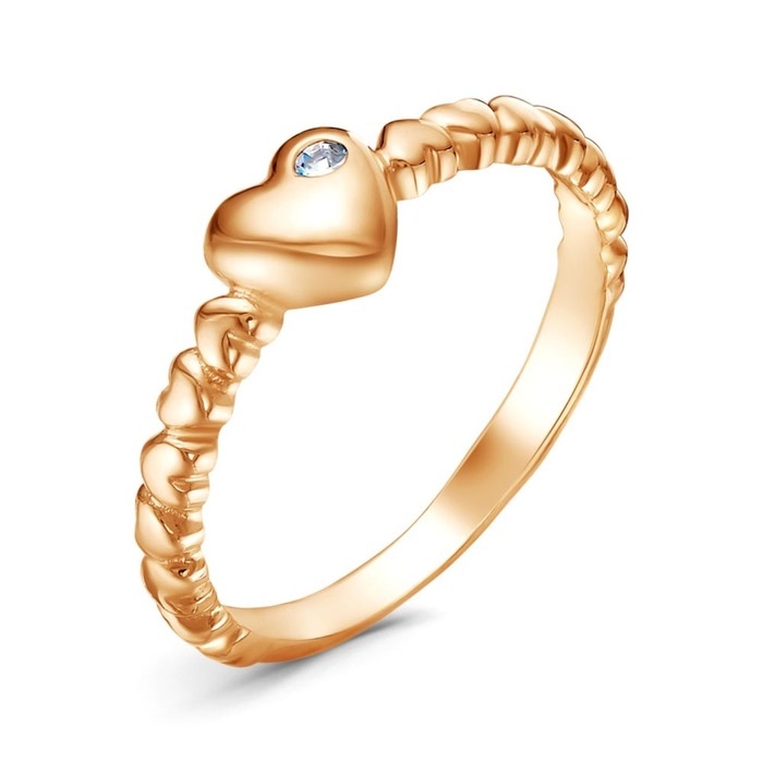 Кольцо &laquo;Сердца&raquo;, розовое золочение, цвет белый, 17,5 размер