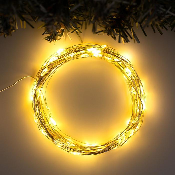 Гирлянда &laquo;Нить&raquo; 10 м роса, IP20, серебристая нить, 100 LED, свечение тёплое белое, 12 В