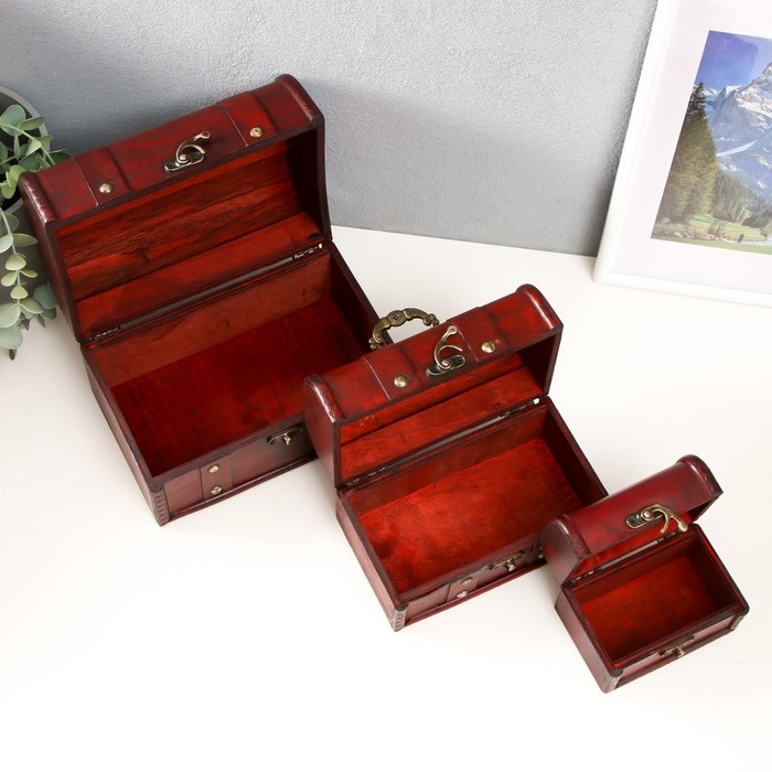 Шкатулка дерево сундучок (набор 3 шт) "Винтаж" 10,5х7,5х7,5см;17х9,5х10 см; 19,5х13х13 см