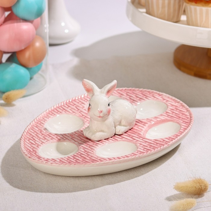 Подставка для яиц Доляна &laquo;Зайка&raquo;, 25&times;18&times;9 см, цвет розовый
