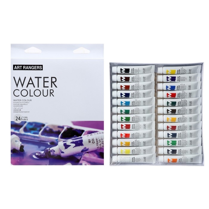 Краски акварельные 12 мл, в металлической тубе, в картонной коробке, 24 цвета