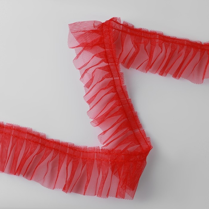 Рюш однослойный, 50 мм, 9 &plusmn; 0,5 м, цвет красный