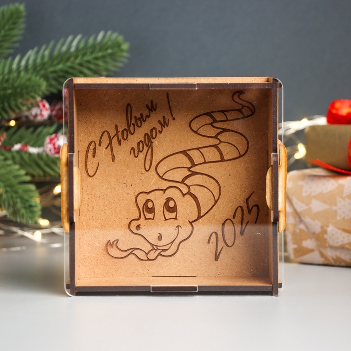 Новогодняя копилка с акрилом "Змея. Новогодняя" 12х12х4 см
