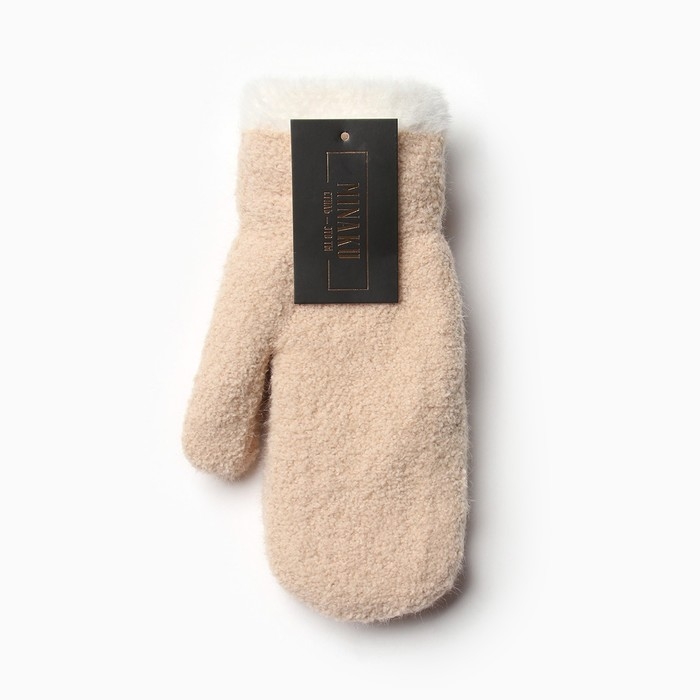 Варежки женские на иск.меху MINAKU опушка 22 см бежевый Варежки женские на иск.меху MINAKU опушка 22 см бежевый