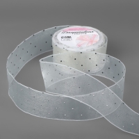 Лента капроновая, со стразами, 38 мм &times; 9,1 &plusmn; 0,5 м, цвет белый