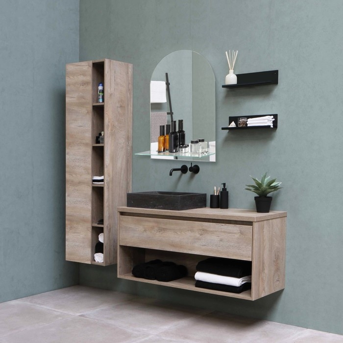 Зеркало в ванную комнату с полкой, полуовальное, 35&times;50 см