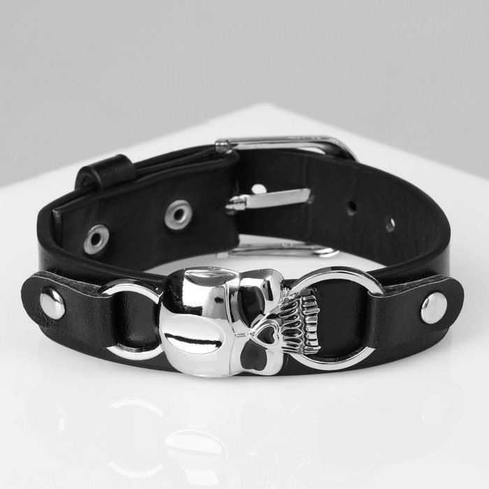 Браслет унисекс «Ремень» череп, цвет чёрный с серебром, 26 см Браслет унисекс «Ремень» череп, цвет чёрный с серебром, 26 см