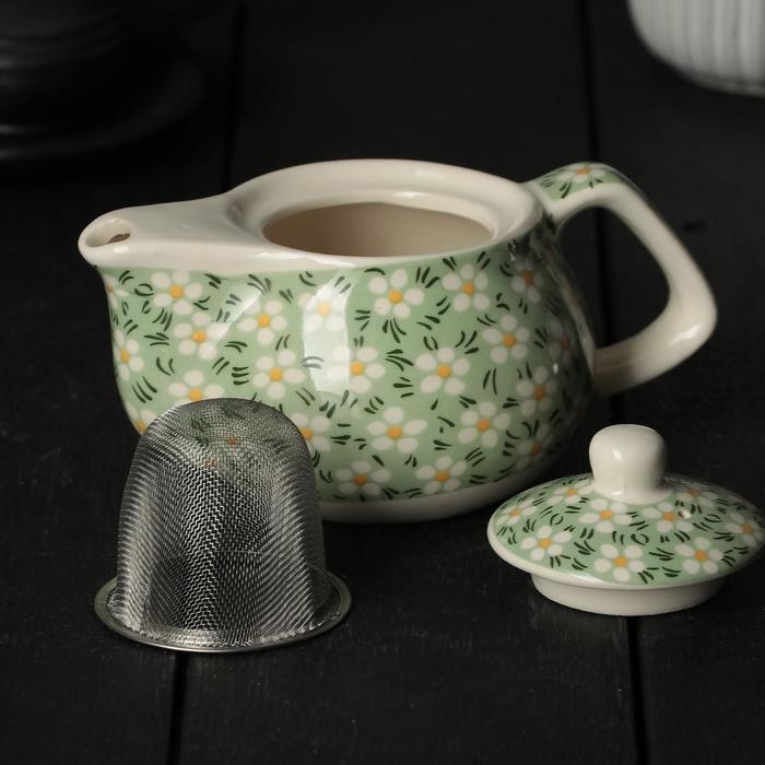 Чайник заварочный &laquo;Весеннее цветение&raquo;, 200 мл , с металлическим ситом, цвет зеленый