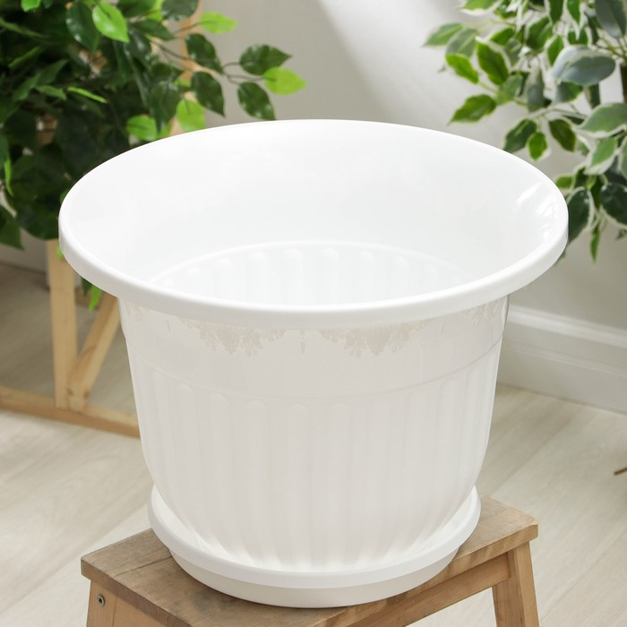 Горшок с поддоном «Лозанна», 25 л, цвет белый Горшок с поддоном «Лозанна», 25 л, цвет белый