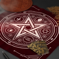 Скатерть для гадания бархатная на Хэллоуин &laquo;Пентаграмма&raquo;, 50х50 см, бордовая, 16+