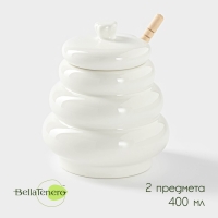 Ёмкость фарфоровая для мёда с ложкой BellaTenero &laquo;Бочонок&raquo;, 400 мл, цвет белый