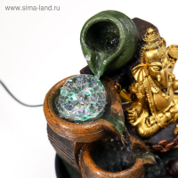 Фонтан настольный от сети, подсветка "Золотой Ганеша в лотосе у водопада" 28х19х19 см