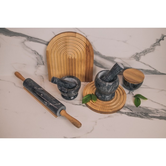 Скалка из мрамора Magistro, с подставкой, 45&times;5 см, цвет чёрный