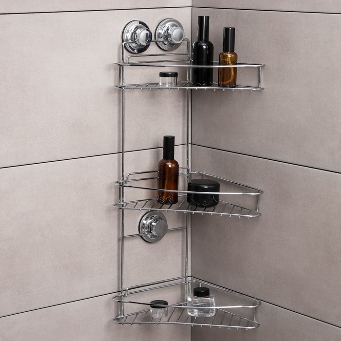 Полка угловая 3-х ярусная Accoona, A11473-3, 20&times;30&times;57 см, на вакуумных присосках, цвет хром