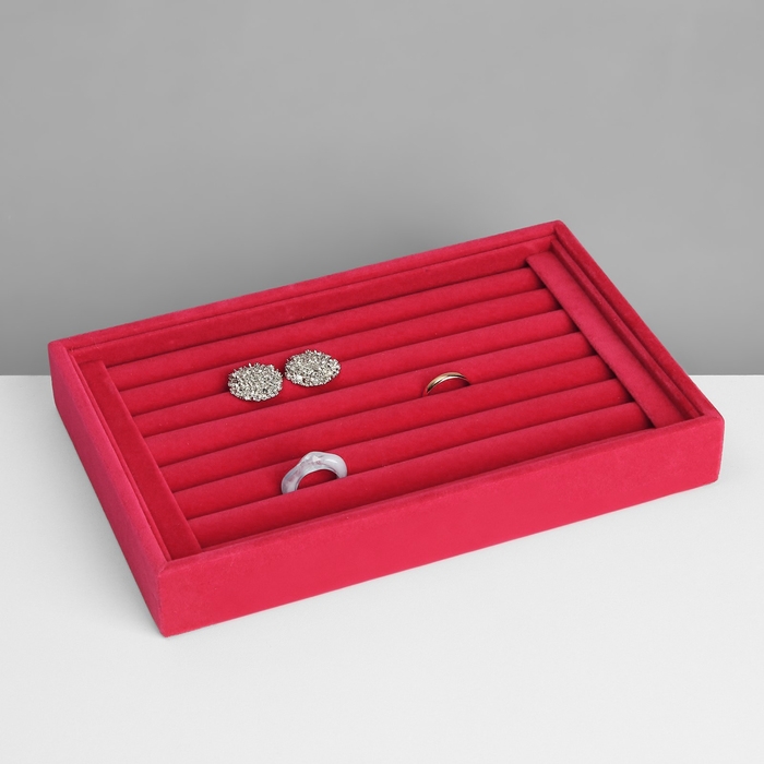 Подставка под кольца 7 полос, флок,22,5&times;15&times;3 см, цвет ярко-розовый