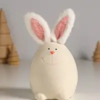 Сувенир керамика, текстиль "Зайчик в форме яйца" белый 7,2х7,2х12,5 см