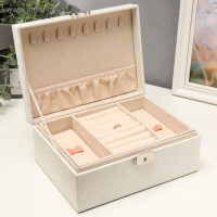 Шкатулка кожзам для украшений "Цветочное кружево" белая 9,5х16х22 см