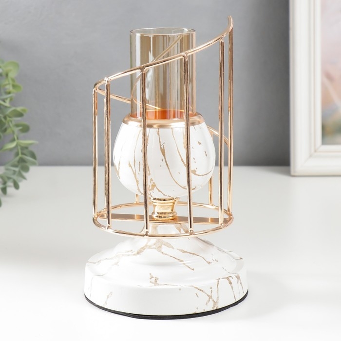 Подсвечник металл на 1 свечу "Белый мрамор с золотыми трещинками. Лестница" 23х13х13 см