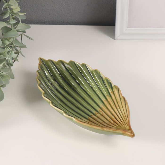 Сувенир керамика подставка Сувенир керамика подставка "Экзотический лист" зеленый 21х10х4 см
