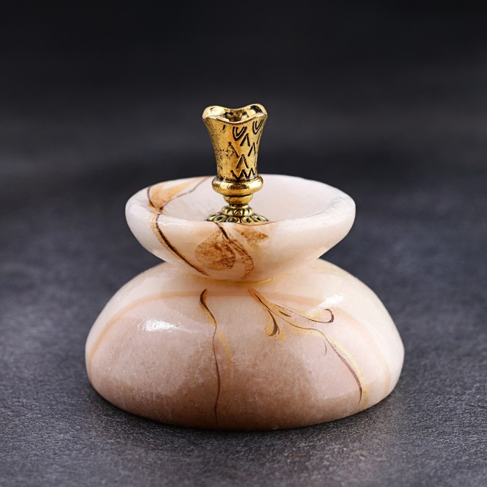 Подсвечник "Церковный №1", круглый с чашкой, 4х5,5 см, селенит, микс