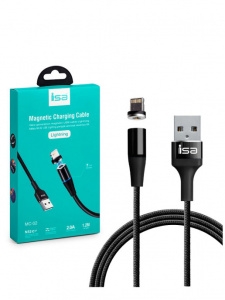USB-кабель isa MC-02 магнитный, Apple 8 pin, ткань, 1.0 м, круглый, черный