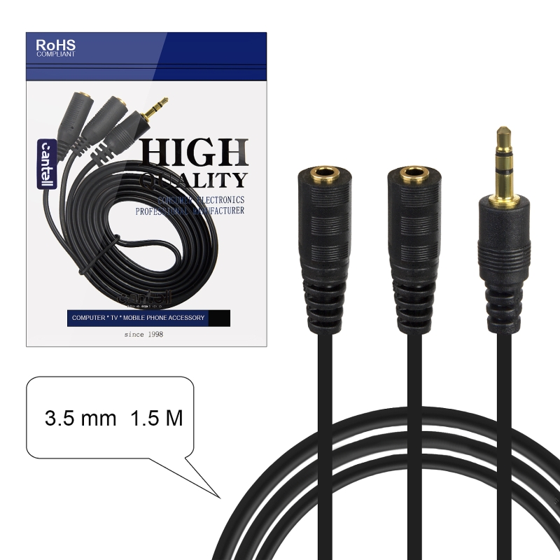 Кабель AUX Jack 3.5mm папа\2 мама 3.5mm 1.5m