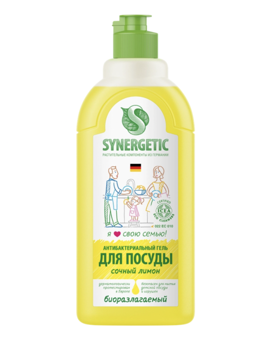 Средство для мытья посуды  сочный лимон"SYNERGETIC" 500мл