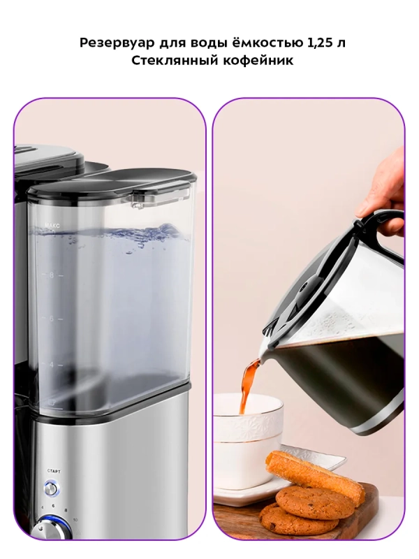 Кофемашина автоматическая капельная с кофемолкой КТ-7285 Кофемашина автоматическая капельная с кофемолкой КТ-7285