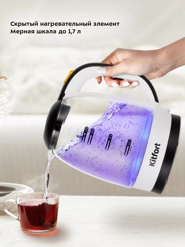 Чайник электрический стеклянный КТ-6633 - 1.7 л