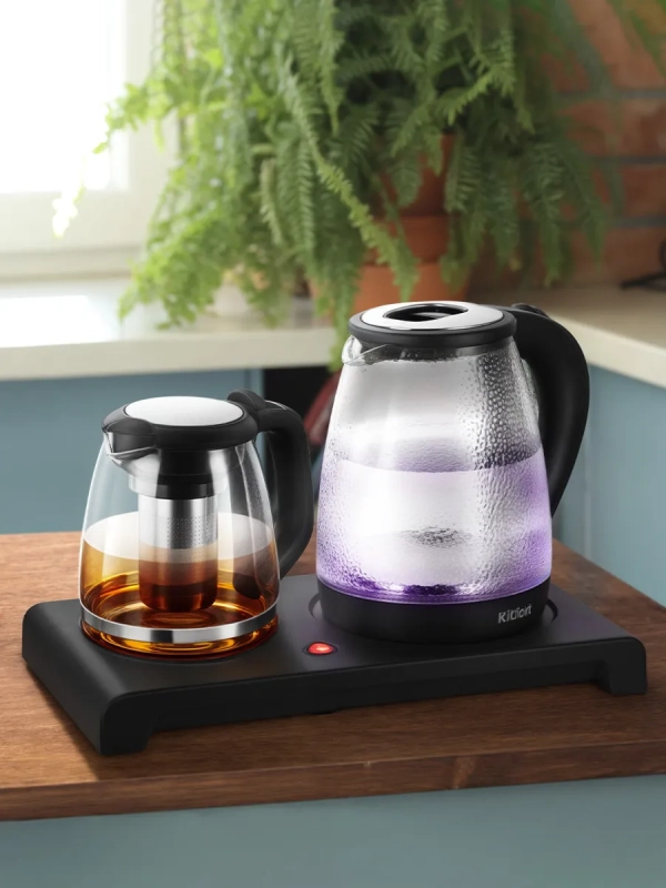 Чайный набор стеклянный чайник, заварник КТ-6734 2 л+1,2 л